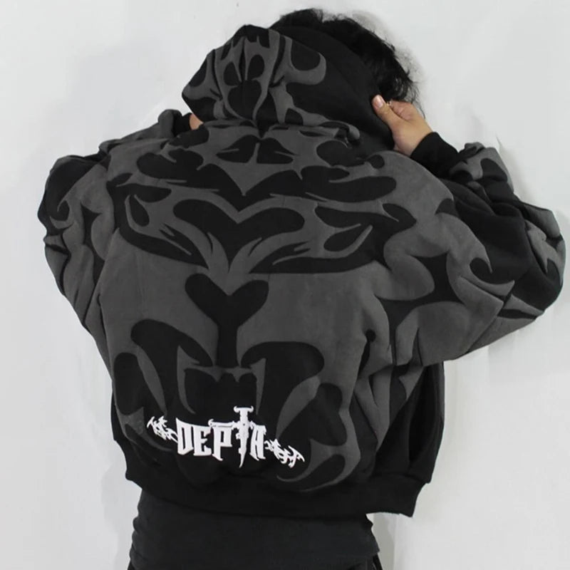 Apex Ritual – Y2K Men's Baggy Hoodies – Autumn Long Sleeve Loose Hooded Vintage Zipper Cardigan