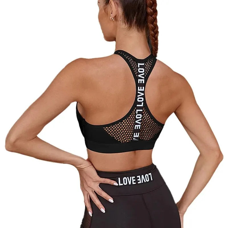 Apex Ritual – Women's Letter Print Sports Bra – Push-Up Yoga & Gym Fitness Crop Top Bralette