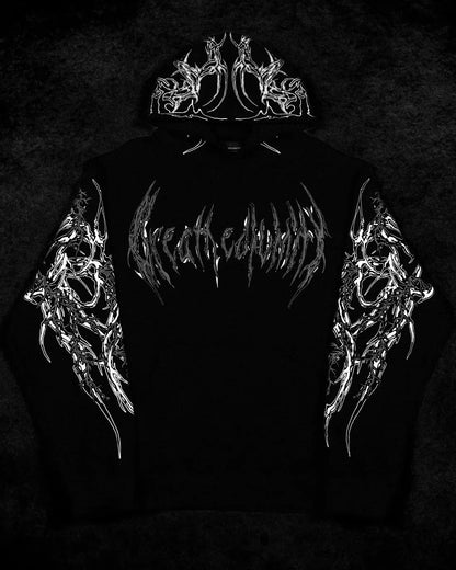 Apex Ritual – Men's Dark Floral Hooded Sweatshirt – Oversized American Streetwear Fitness Pullover