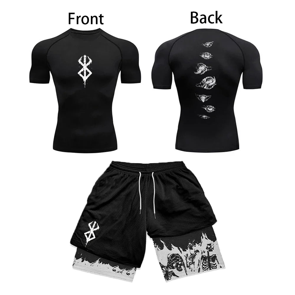 Apex Ritual Men's Compression Set – 3D Print Rash Guard Top & Shorts
