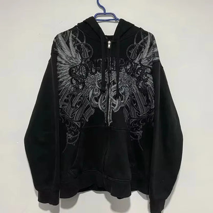 Apex Ritual – Y2K Harajuku Oversized Geometric Print Hooded Sweater Women – High Street Vintage Hip Hop