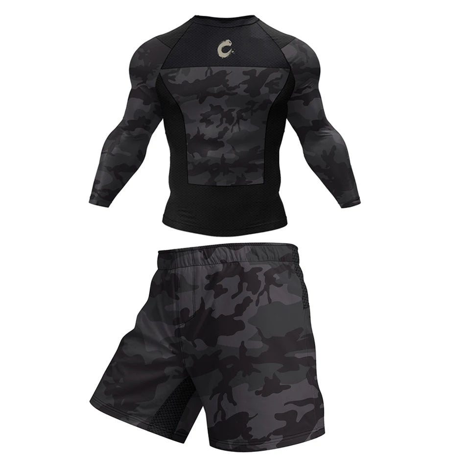 Apex Ritual – Black No Gi BJJ Jiu Jitsu T-Shirt & MMA Shorts Set – Rashguard & Compression Wear