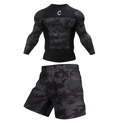 Apex Ritual – Black No Gi BJJ Jiu Jitsu T-Shirt & MMA Shorts Set – Rashguard & Compression Wear