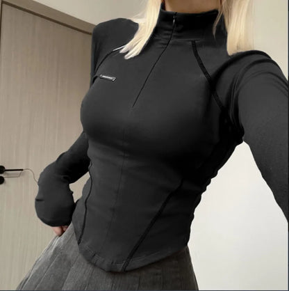 Apex Ritual Women's Y2K Crop Top – Zip Turtleneck Long-Sleeve Streetwear