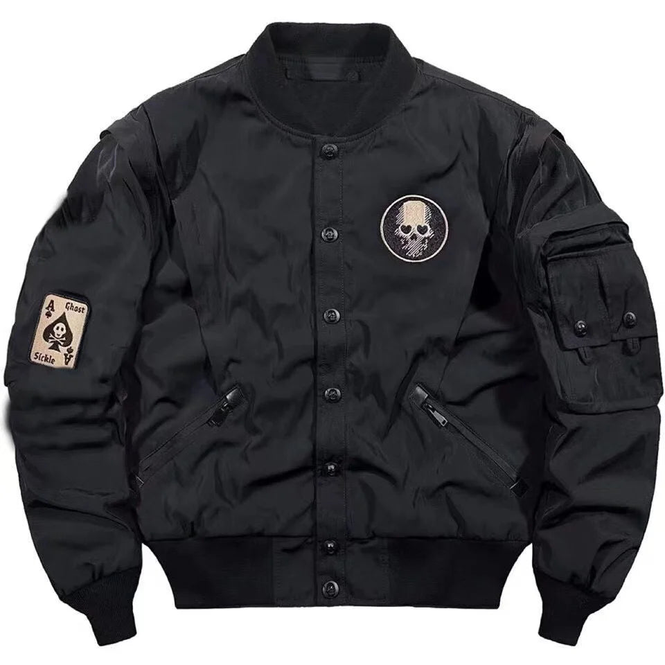 Apex Ritual – Techwear Varsity Bomber Jackets for Men – Skulls Punk Embroidery Baseball Jacket