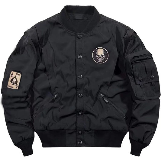 Apex Ritual – Techwear Varsity Bomber Jackets for Men – Skulls Punk Embroidery Baseball Jacket