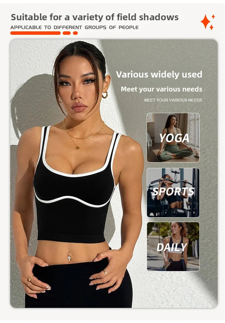 Apex Ritual – Color Blocking Sports Vest Women – No-Wire Push Up Fitness Bra