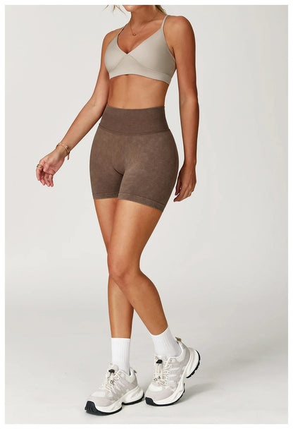 Apex Ritual – Women's High-Waist Yoga Shorts – Sand-Washed Squat-Proof Training Shorts