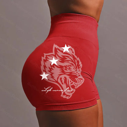 Apex Ritual – Wolf Head Sport Shorts Women – Seamless Knitted Thigh-Lifting Yoga Pants