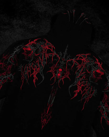 Apex Ritual – Men's Dark Floral Hooded Sweatshirt – Oversized American Streetwear Fitness Pullover