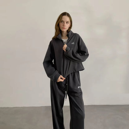 Apex Ritual – American Style Half Zipper Stand Collar Jacket Women – Yoga Running Set Long Sleeve