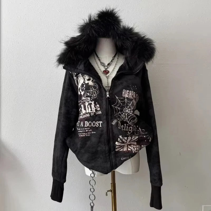 Apex Ritual – Y2K Harajuku Vintage Letter Embroidered Jacket Women – Gothic Hip Hop Casual Coat