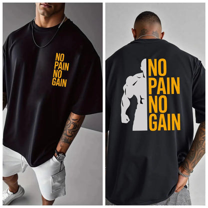Apex Ritual – No Pain No Gain Oversized Gym T-Shirt – Men's Cotton Streetwear Sports Tee