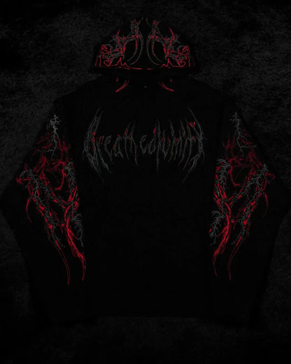 Apex Ritual – Men's Dark Floral Hooded Sweatshirt – Oversized American Streetwear Fitness Pullover