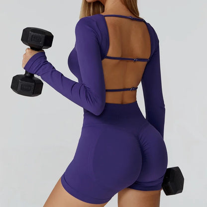 Apex Ritual – Seamless Quick-Dry Sportswear – Women's Square Neck Gym Crop Top & Long Sleeve
