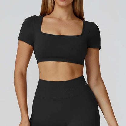 Apex Ritual – Seamless Quick-Dry Sportswear – Women's Square Neck Gym Crop Top & Long Sleeve