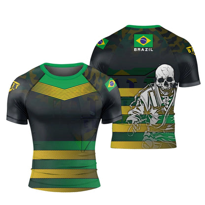 Apex Ritual – Brazil Flag BJJ Rash Guard – Short Sleeve Quick-Dry Compression Training Shirt
