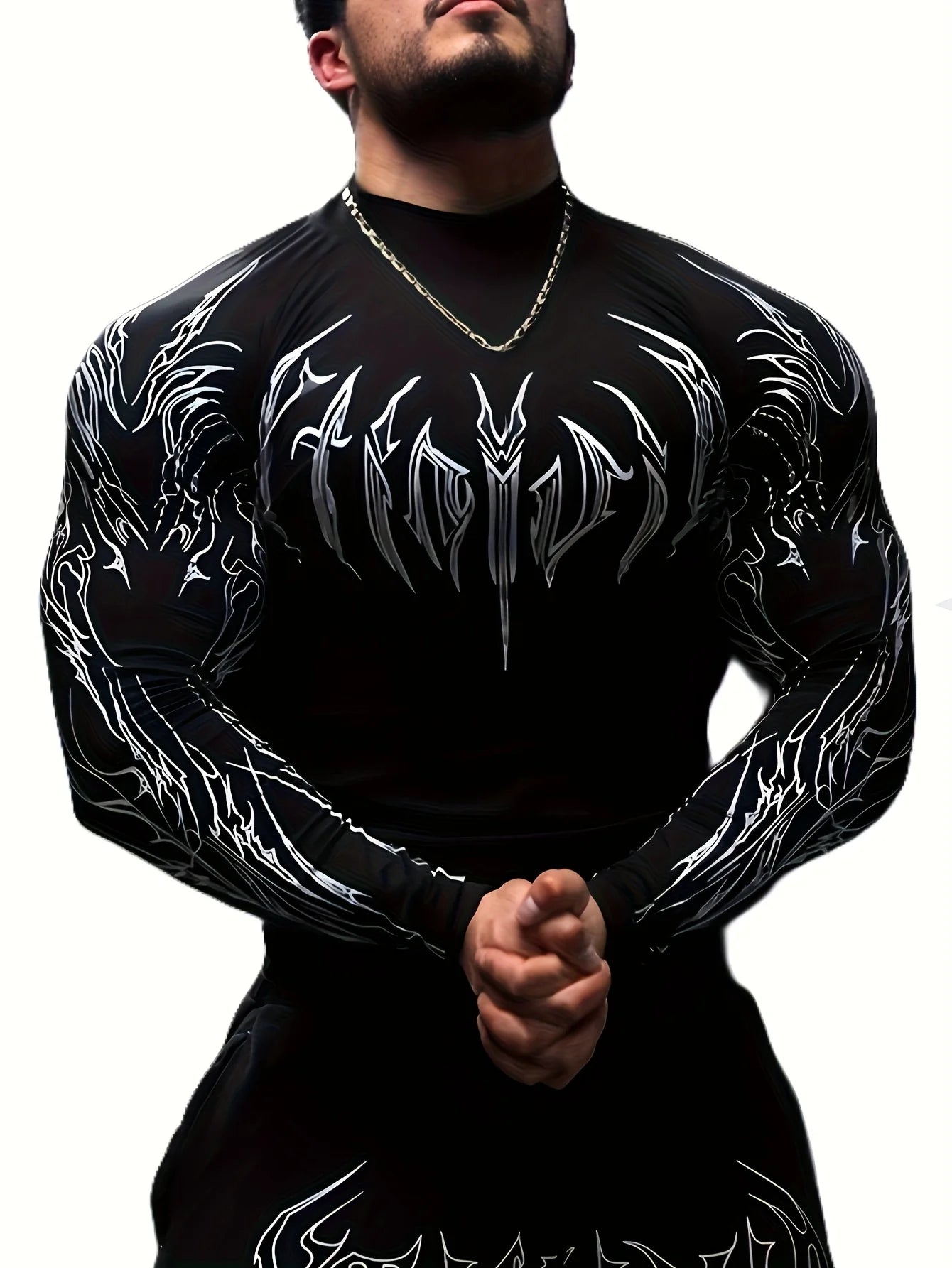 Apex Ritual – Men's Geometric High-Neck Compression Long Sleeve – Tight Fit Gym Sports Top