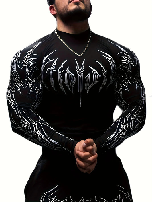 Apex Ritual – Men's Geometric High-Neck Compression Long Sleeve – Tight Fit Gym Sports Top