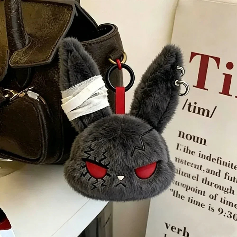 Apex Ritual – Hot Gothic Bunny Plush Keychain – Kawaii Rabbit Bag Charm Key Ring Pendant