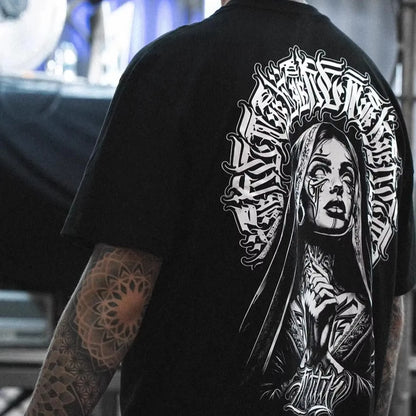 Apex Ritual – Men's Chicano Gothic Oversized T-Shirt – Dark Script Graphic Streetwear Tee