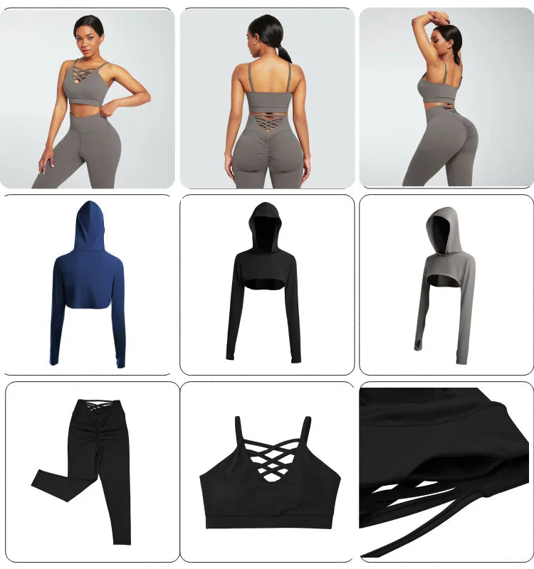 Apex Ritual – Women's 3-Piece Activewear Set – Hoodie, Bra & Leggings