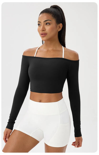 Apex Ritual – Women's Off-Shoulder Long-Sleeve Top – Quick-Dry Yoga & Gym Shirt