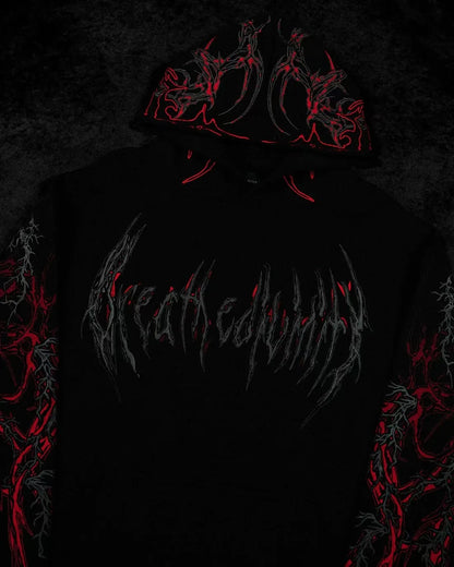 Apex Ritual – Men's Dark Floral Hooded Sweatshirt – Oversized American Streetwear Fitness Pullover