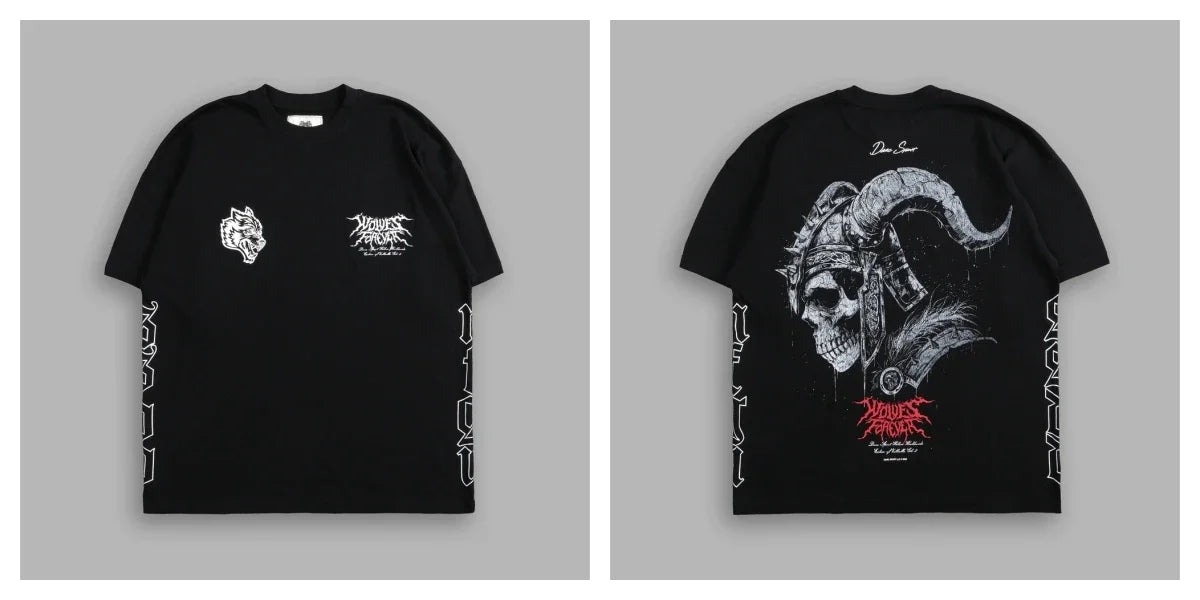 Apex Ritual – EINHERJAR Side By Side Oversized Tee – Y2K Gothic Hip Hop Couple T-Shirt
