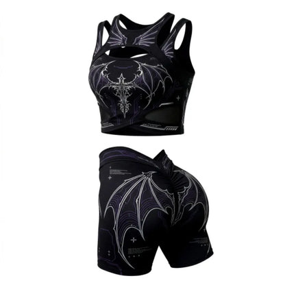 Apex Ritual – Women's Dragon Print 2-Piece Gothic Set – Cutout Tank Top & High-Waist Shorts