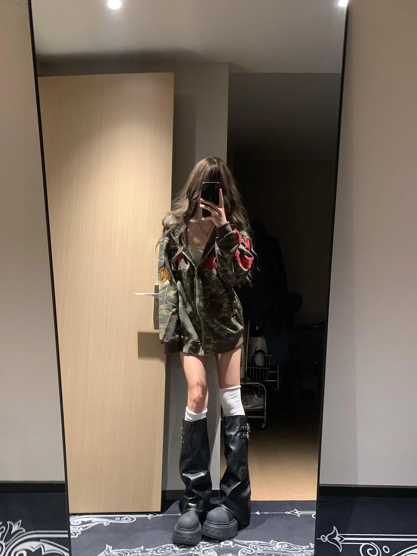 Apex Ritual – American Retro Camouflage Hoodie Jacket Women – Korean Style Oversize Cardigan