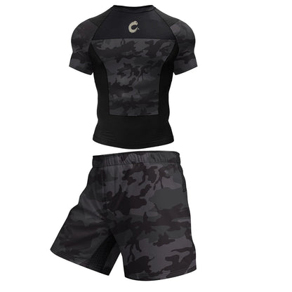 Apex Ritual – Black No Gi BJJ Jiu Jitsu T-Shirt & MMA Shorts Set – Rashguard & Compression Wear