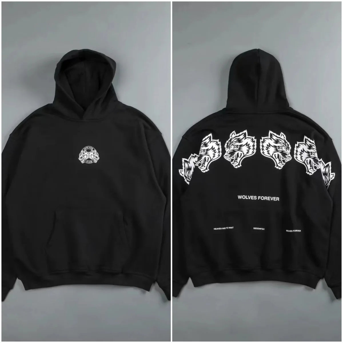 Apex Ritual – Retro Wolf Head Backprint Hoodie – Fleece Lined Sweatshirt Men & Women