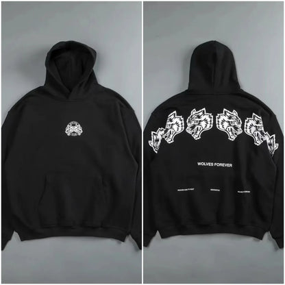 Apex Ritual – Retro Wolf Head Backprint Hoodie – Fleece Lined Sweatshirt Men & Women