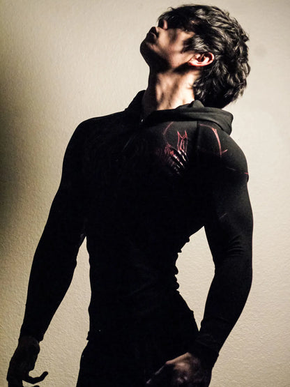 Apex Ritual – Men's Black Hooded Sports Compression Long Sleeve – Subcultural Streetwear Training Top