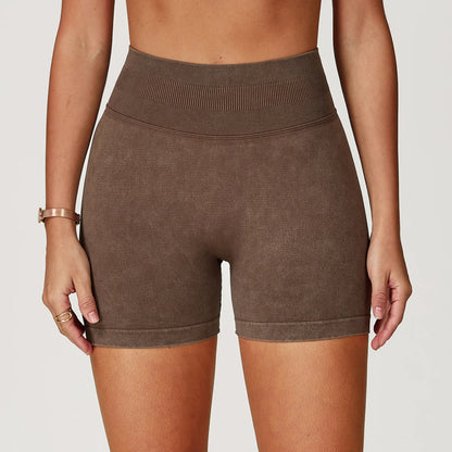 Apex Ritual – Women's High-Waist Yoga Shorts – Sand-Washed Squat-Proof Training Shorts
