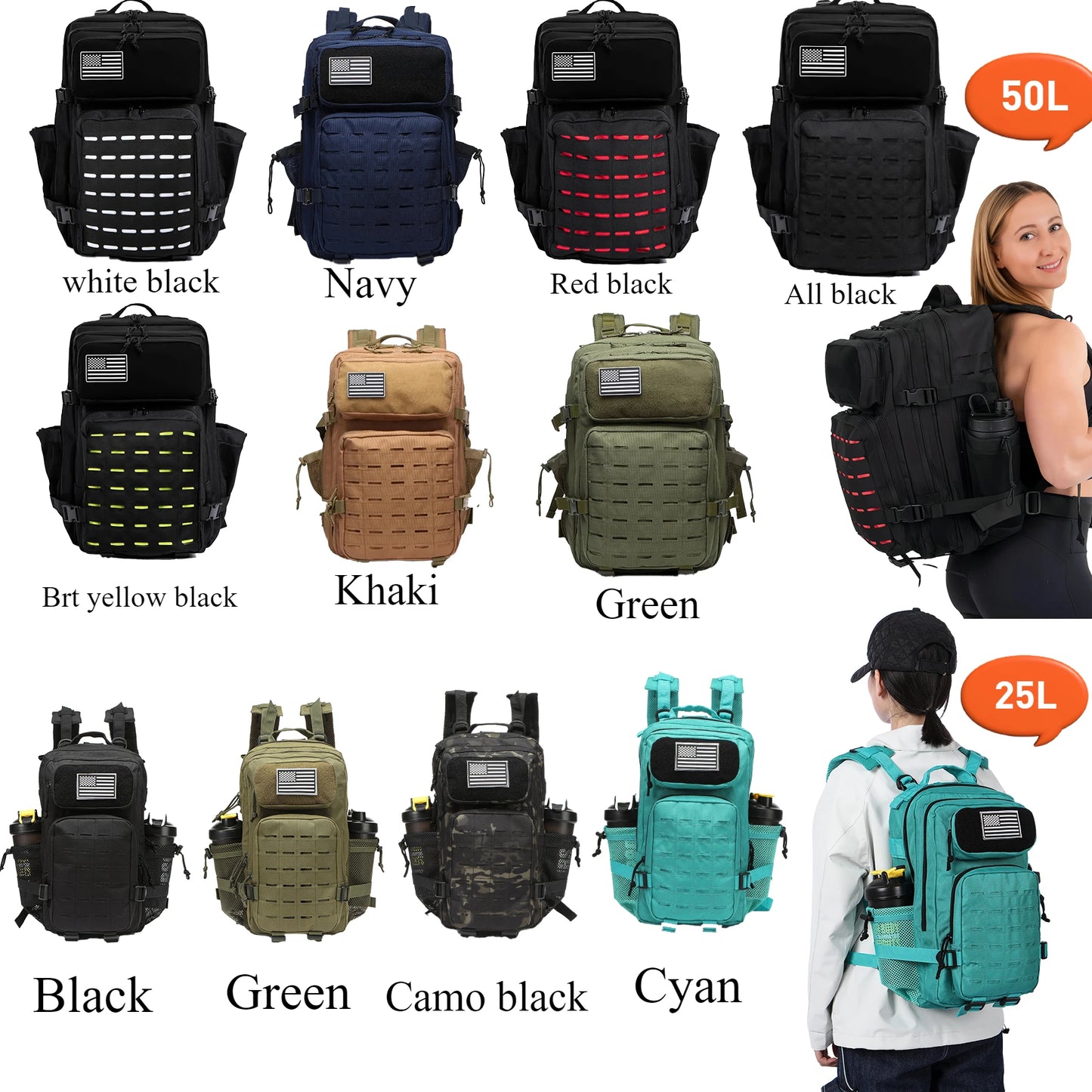 Apex Ritual – Tactical Molle Hunting Backpack 25L/50L – EDC Gym & Outdoor Hiking Rucksack with Bottle Holders