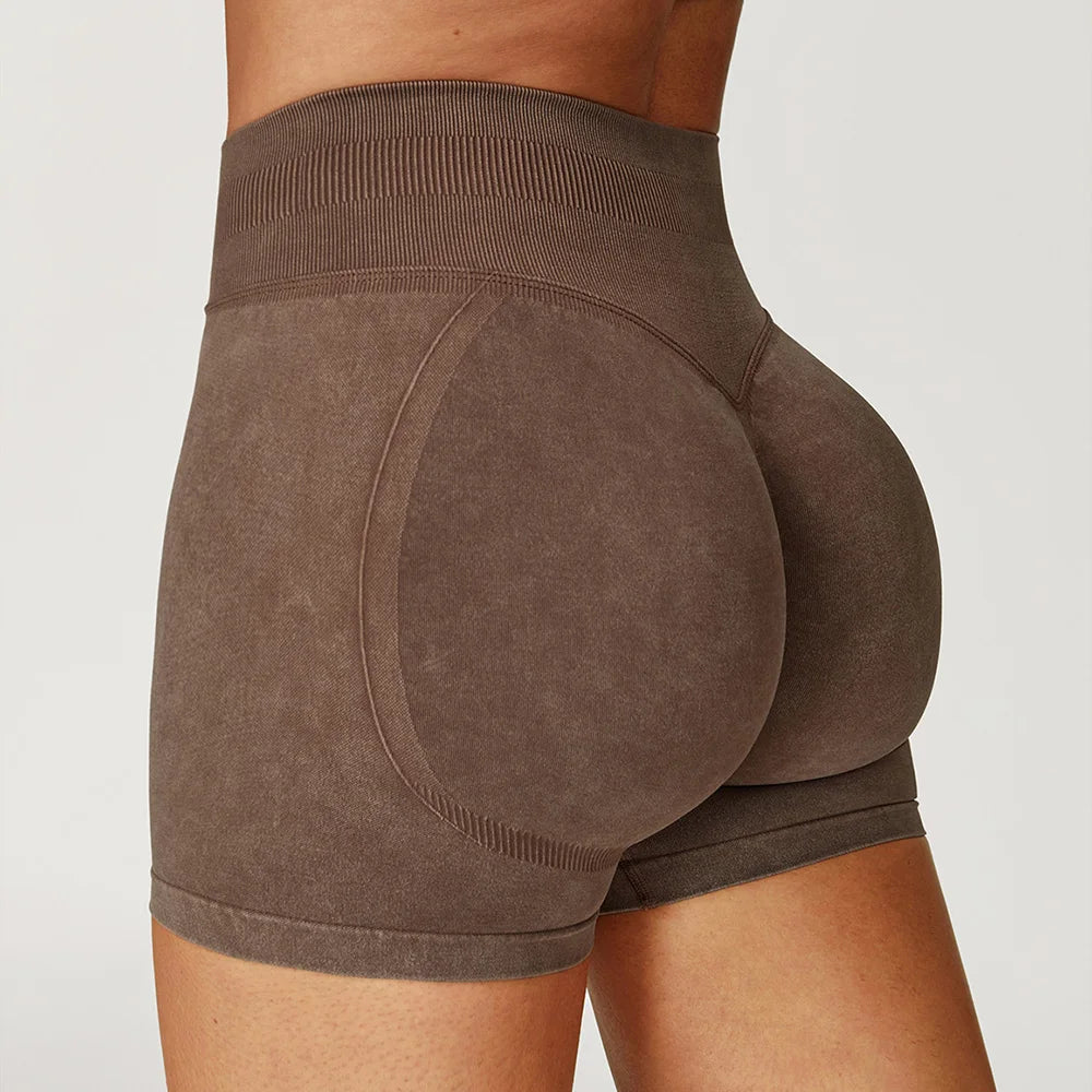 Apex Ritual – Women's High-Waist Yoga Shorts – Sand-Washed Squat-Proof Training Shorts