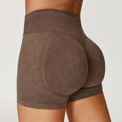 Apex Ritual – Women's High-Waist Yoga Shorts – Sand-Washed Squat-Proof Training Shorts
