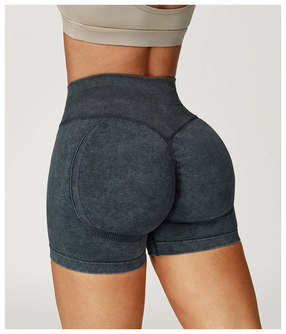 Apex Ritual – Women's High-Waist Yoga Shorts – Sand-Washed Squat-Proof Training Shorts