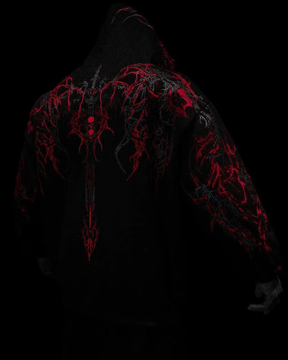 Apex Ritual – Men's Dark Floral Hooded Sweatshirt – Oversized American Streetwear Fitness Pullover