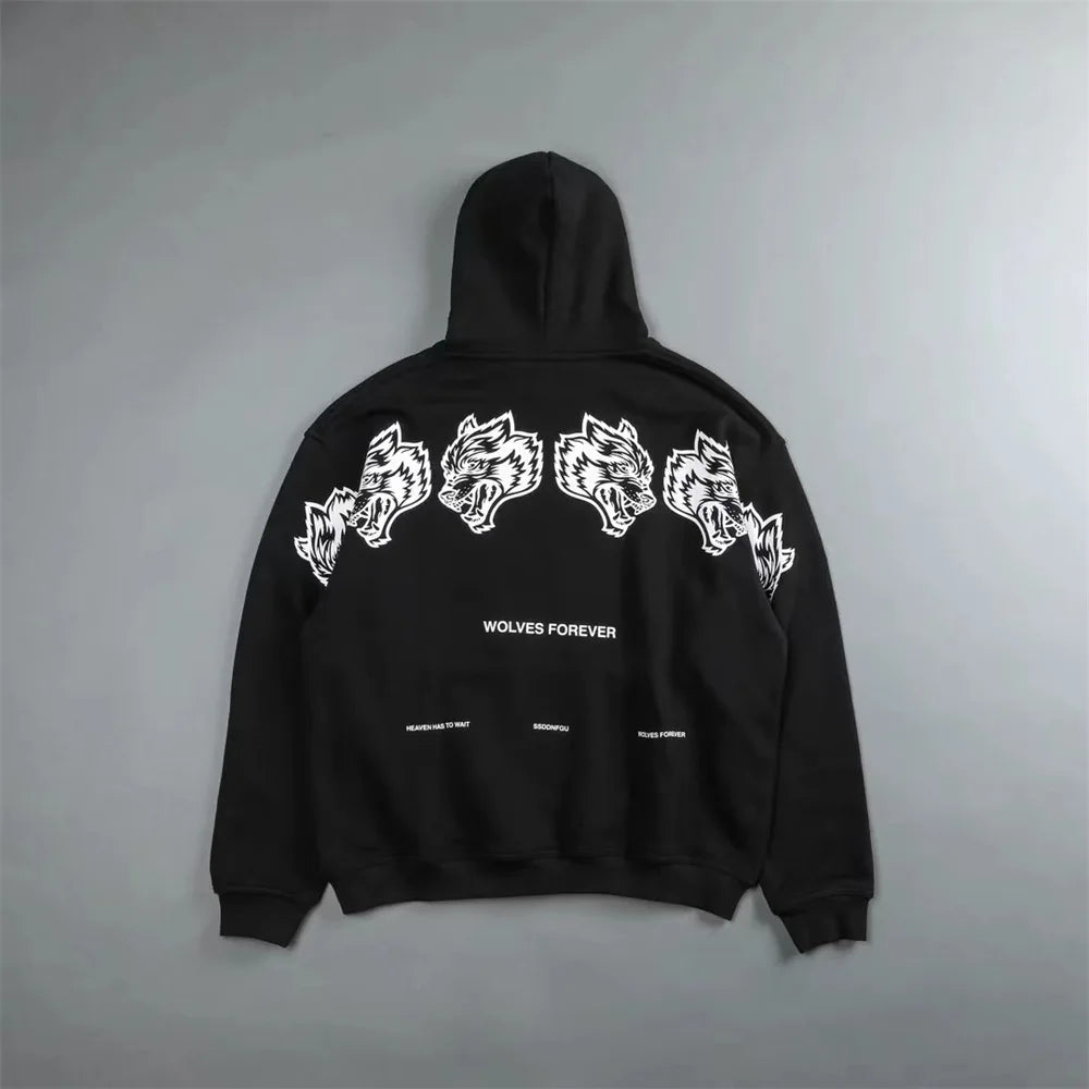 Apex Ritual – Retro Wolf Head Backprint Hoodie – Fleece Lined Sweatshirt Men & Women