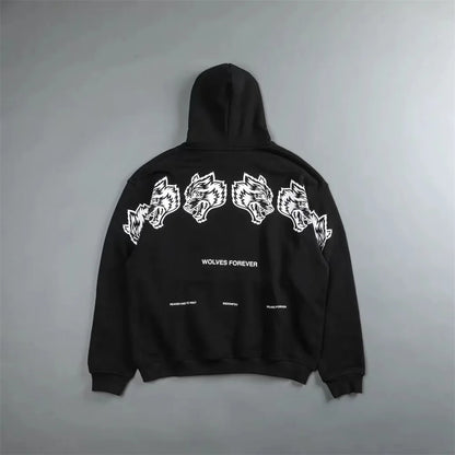 Apex Ritual – Retro Wolf Head Backprint Hoodie – Fleece Lined Sweatshirt Men & Women