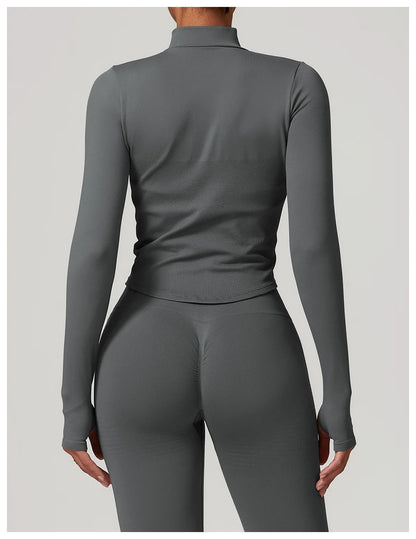 Apex Ritual – Ribbed Yoga Tops Women – Standing Collar Long Sleeve Fitness Top Gym Running Shirt