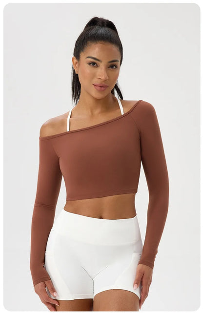 Apex Ritual – Women's Off-Shoulder Long-Sleeve Top – Quick-Dry Yoga & Gym Shirt