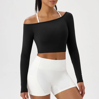 Apex Ritual – Women's Off-Shoulder Long-Sleeve Top – Quick-Dry Yoga & Gym Shirt