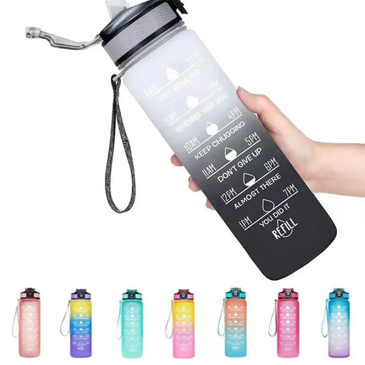 Apex Ritual – 1L Sports Bottle with Time Scale – Gradient Color Leakproof Fitness Drinking Bottle