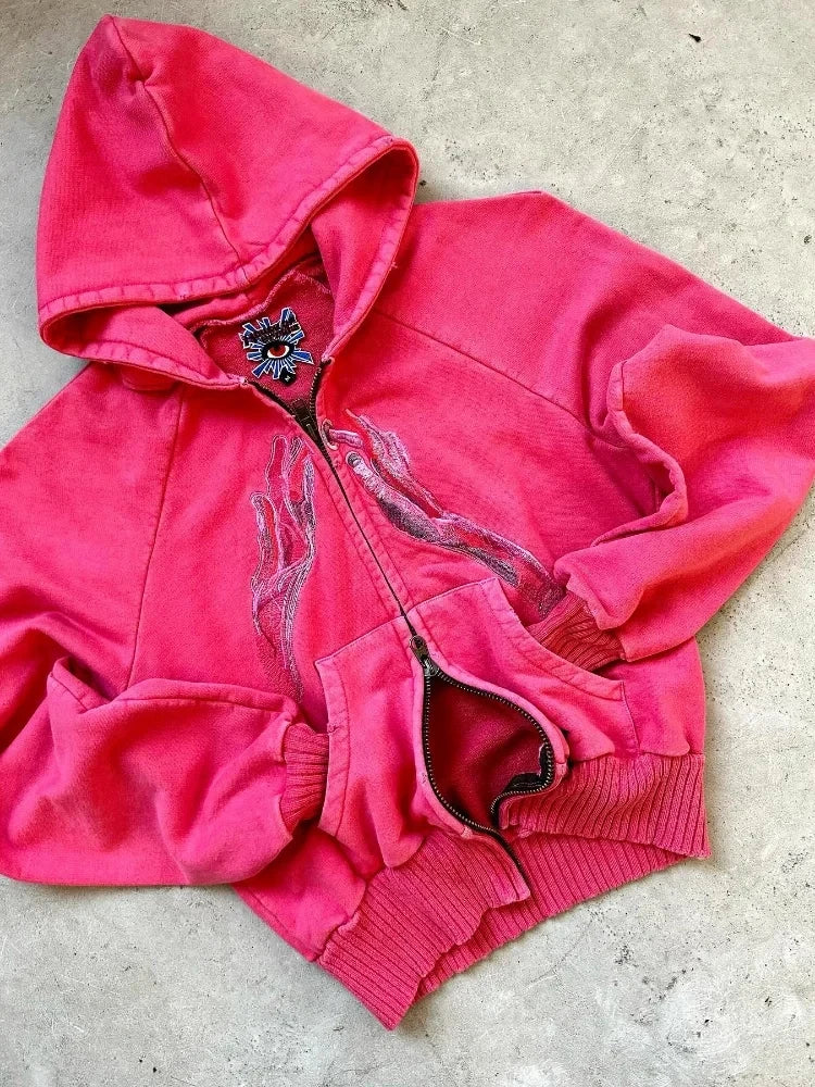 Apex Ritual Women's Zip Sweater – Y2K Embroidered Casual Sport Jacket