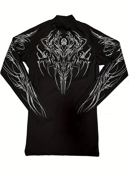 Apex Ritual – Men's Geometric High-Neck Compression Long Sleeve – Tight Fit Gym Sports Top