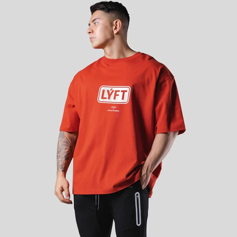 Apex Ritual – Oversized Men's Letter Print Sports Tee – Training Streetwear T-Shirt